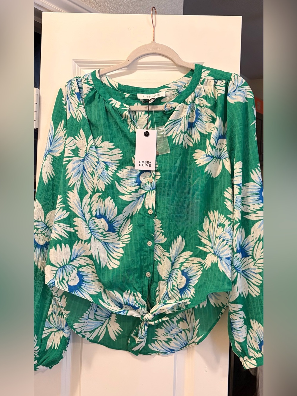 Rose & Olive Green Floral Button-Front Blouse